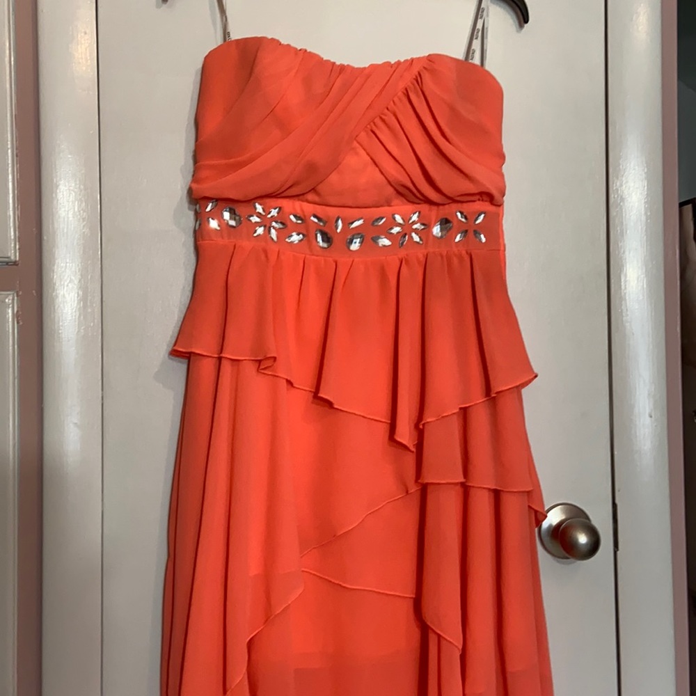 XOXO Coral Strapless Prom Dress